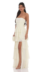 Corset Ruffle Strapless Maxi Dress in Ivory