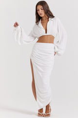 white gathered maxi skirt