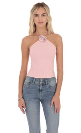 Rhinestone Rosette Top in Pink