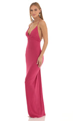 Gathered Cross Back Maxi Dress in Hot Pink