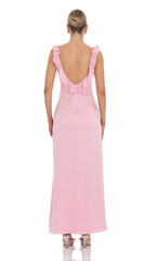 Satin V-Neck Open Back Maxi Dress in Pink