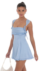 Satin Cap Sleeve Dress in Blue