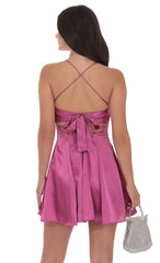 Satin Draped A-Line Dress in Magenta
