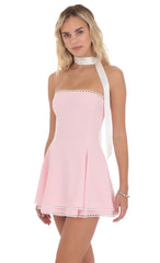 Satin Scarf Strapless Dress in Pink