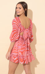 Ruffle Chiffon Dress in Swirl Pink
