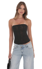 Sheer Mesh Strapless Corset Top in Black