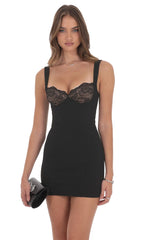 Lace Bust Bodycon Dress in Black