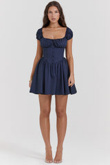 french navy gathered mini dress