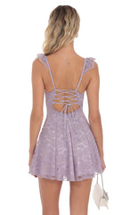Lace Mini Sequin Fit and Flare Dress in Lilac