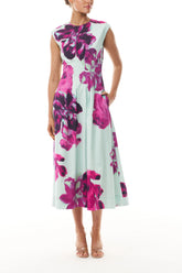 Electric Floral Pleated Day Dress