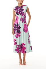 Electric Floral Pleated Day Dress