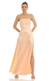 Rhinestone Maxi Dress in Peach