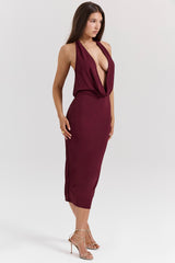 merlot draped midi dress