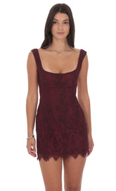 Lace Open Back Bodycon Dress in Burgundy