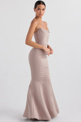 mushroom satin fishtail gown