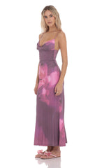 Floral Ruched Cowl Neck Maxi Dress in Purple