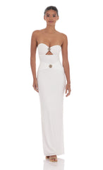 Golden Rose Cutout Maxi Dress in White
