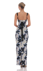 Mesh Two Toned Maxi Dress in Lilly Print