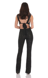 Sequin Back Tie Jumpsuit in Black