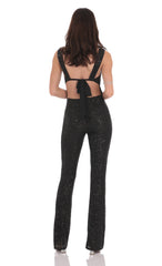 Sequin Back Tie Jumpsuit in Black
