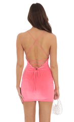 Velvet V-Neck Bodycon Dress in Hot Pink