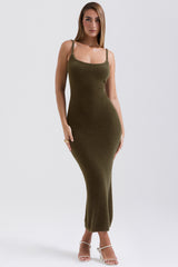 khaki soft fluffy knit maxi dress