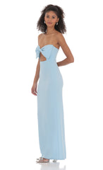 Bow Cutout Strapless Maxi Dress in Blue