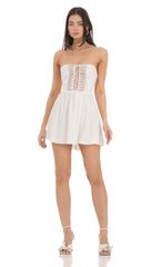 Front Lace Chiffon Strapless Dress in White