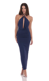 Keyhole Halter Maxi Dress in Navy