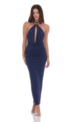 Keyhole Halter Maxi Dress in Navy
