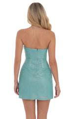Shimmer Strapless Cutout Dress in Aqua Blue