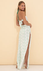 Cowgirl Print Halter Maxi Dress in Green