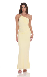 Conch One Shoulder Maxi Dress in Yellow