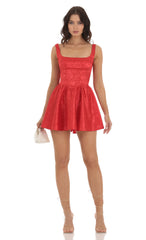 Jacquard Mini Dress in Red