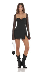 Ruffle Long Sleeve Dress in Black