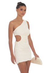 Pleated One Shoulder Dress in Ivory