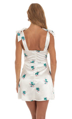 Satin Floral Dress in White