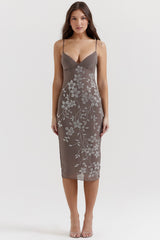 smoke crystal embellished midi dress