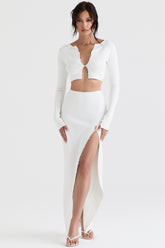 ivory ribbed knit button front maxi skirt