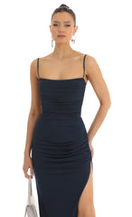 Rhinestone Strap Maxi Dress in Navy