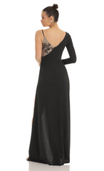 Asymmetrical Crepe Maxi Dress in Black