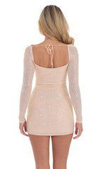 Sequin Long Sleeve Dress in Cream