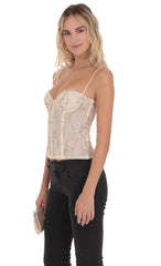Corset Glitter Floral Top in Cream
