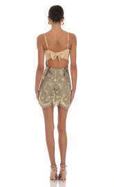 Floral Embroidered Dress in Gold