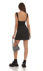 Lace Ruched Dress in Black