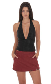 Studded Suede Skirt in Maroon