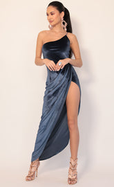 Velvet Shoulder Maxi in Indigo