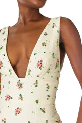 Embroidered Linen Cocktail Dress