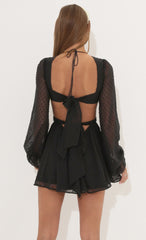 Long Sleeve Flare Dress in Black