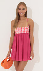 Chiffon Baby Doll Dress in Hot Pink